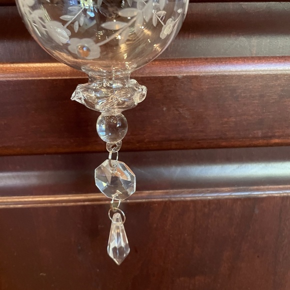 Hand Blown Etched Clear Glass Christmas Ornaments, Set of 3 - Picture 3 of 14